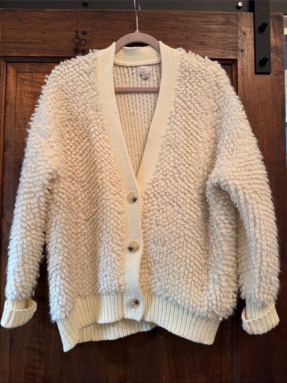 a new day Cream Loop-Texture Button Cardigan